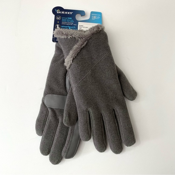 NWT Isotoner Smart Dri Smartouch gray gloves 1 size machine washable - Picture 4 of 8